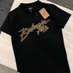 Balmain Exclusive Cotton Lycra Crew Black Printed T-Shirt First Copy | AAA+ Replica