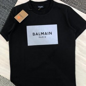 Balmain Exclusive Cotton Lycra Crew Silver Printed T-Shirt First Copy | AAA+ Replica