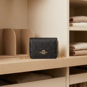 Coach Mini Wallet On A Chain Signature Canvas Black First Copy | 12@ AAA+ Replica
