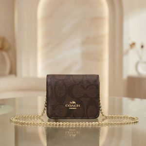 Coach Mini Wallet On A Chain Signature Canvas Brown First Copy | 12@ AAA+ Replica