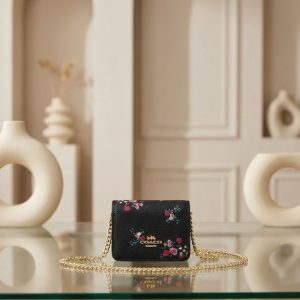Coach Mini Wallet On A Chain Signature Canvas Flowers First Copy | 12@ AAA+ Replica