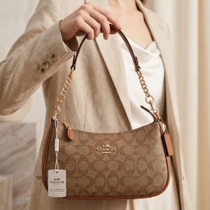 Coach Teri Shoulder Bag Signature Canvas Printed Apricot First Copy | AAA+ Replica