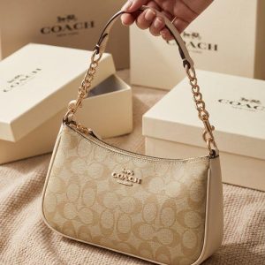 Coach Teri Shoulder Bag Signature Canvas Printed Light Brown First Copy | AAA+ Replica
