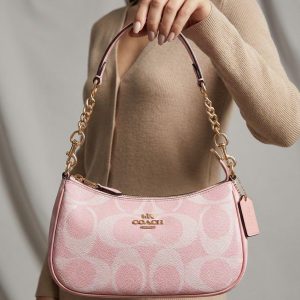Coach Teri Shoulder Bag Signature Canvas Printed Pink First Copy | AAA+ Replica