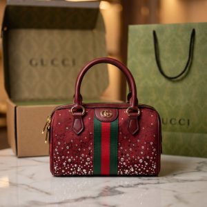 Gucci Ophidia Crystal Boston Bag Maroon First Copy | 12@ AAA+ Premium Replica