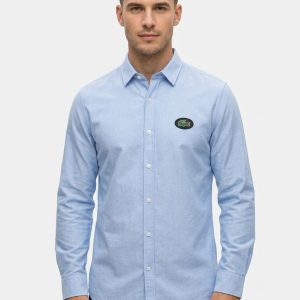 Lacoste Original Oxford Premium Shirt Blue with Logo First Copy | AAA+ Replica