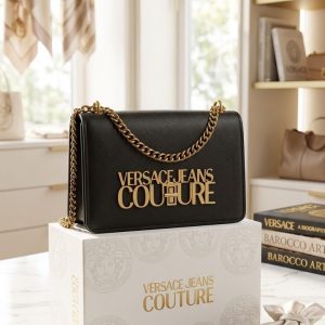 Versace Jeans Couture Leather Shoulder Bag Black First Copy | High Quality Replica