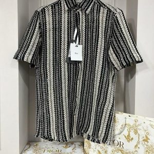 Christian Dior Premium Half Sleeves Crochet Shirt Black