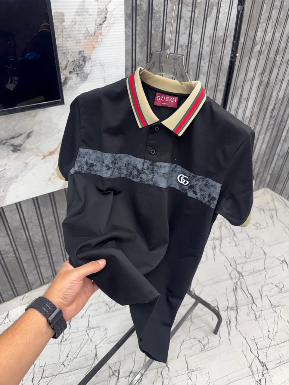 Gucci Premium Polo Neck T-Shirt Blue First Copy | MR342