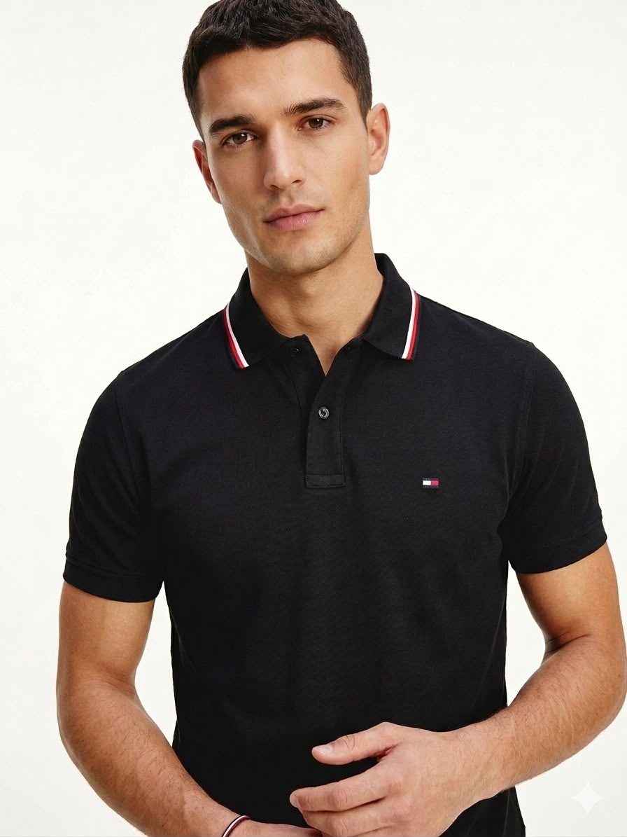 Tommy Hilfiger Premium Quality Exclusive Polo Tee Black First Copy (Style 2)