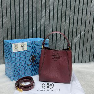 Tory Burch McGraw Bucket Bag Maroon