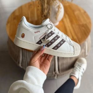First Copy Adidas Superstar BAPE White Red Pair Front