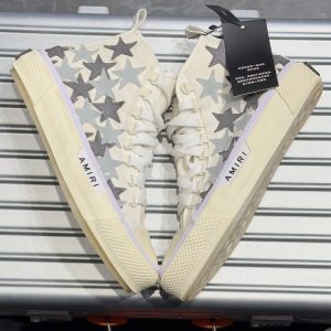 First Copy Amiri Mujer Star Court High-Top Sneakers in White and Grey