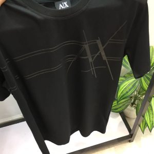 First Copy Armani Exchange Matte Black Linear Geometric T-Shirt Black