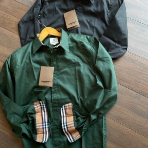 First Copy Burberry Check Cuff Monogram Long Sleeve Shirt Emerald Green