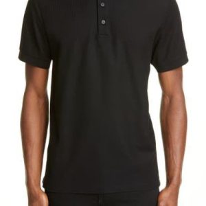 First Copy Burberry Jacquard Collar Polo T-Shirt in Black