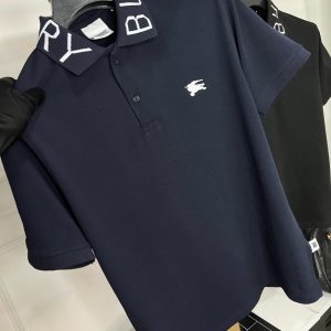 First Copy Burberry Jacquard Collar Polo T-Shirt in Navy Blue