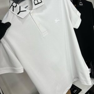 First Copy Burberry Jacquard Collar Polo T-Shirt in Olive Green