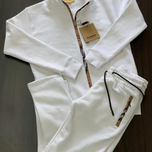 First Copy Burberry Exclusive Zipper Tracksuit in White Fleece