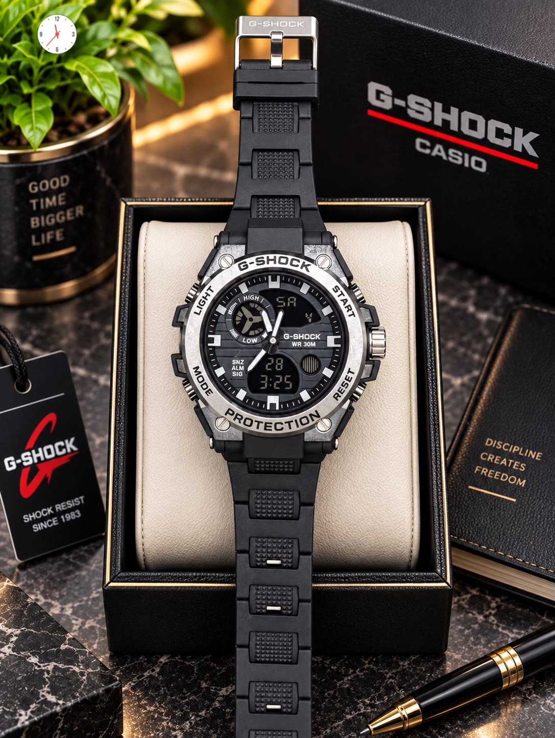 First Copy Casio G-Shock Twin Sensor Metal Body Gold Bezel Watch