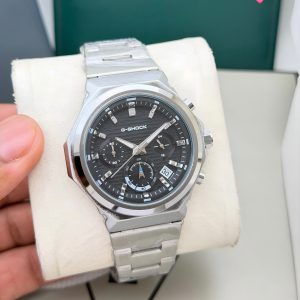 First Copy Casio G-Shock Full Metal Steel Chronograph Watch Silver Steel Black Dial