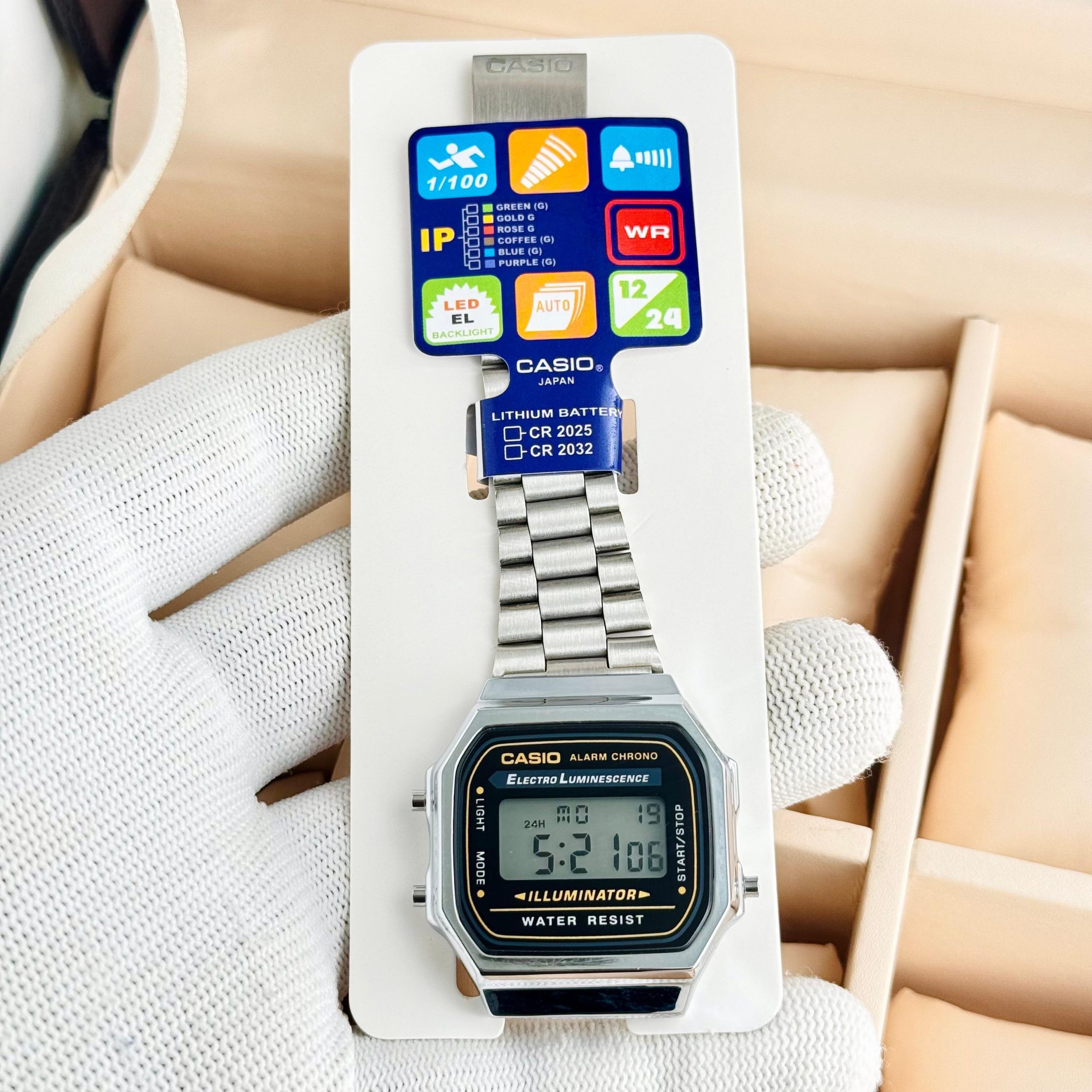 First Copy Casio Vintage Digital Illuminator Watch in Silver Steel