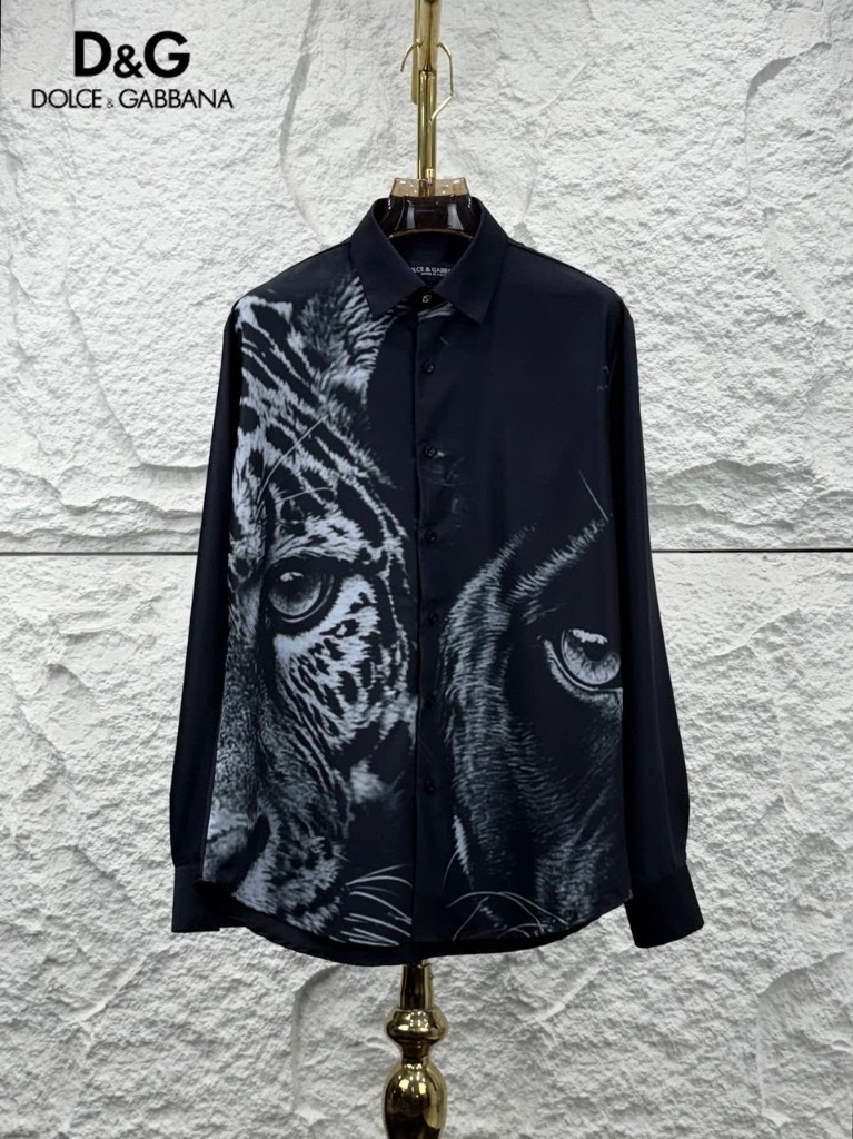 First Copy Dolce & Gabbana Japanese Lycra Tiger Print Shirt in Black