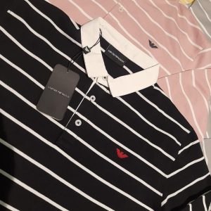 First Copy EA7 Emporio Armani Striped Long Sleeve Polo Shirt Black