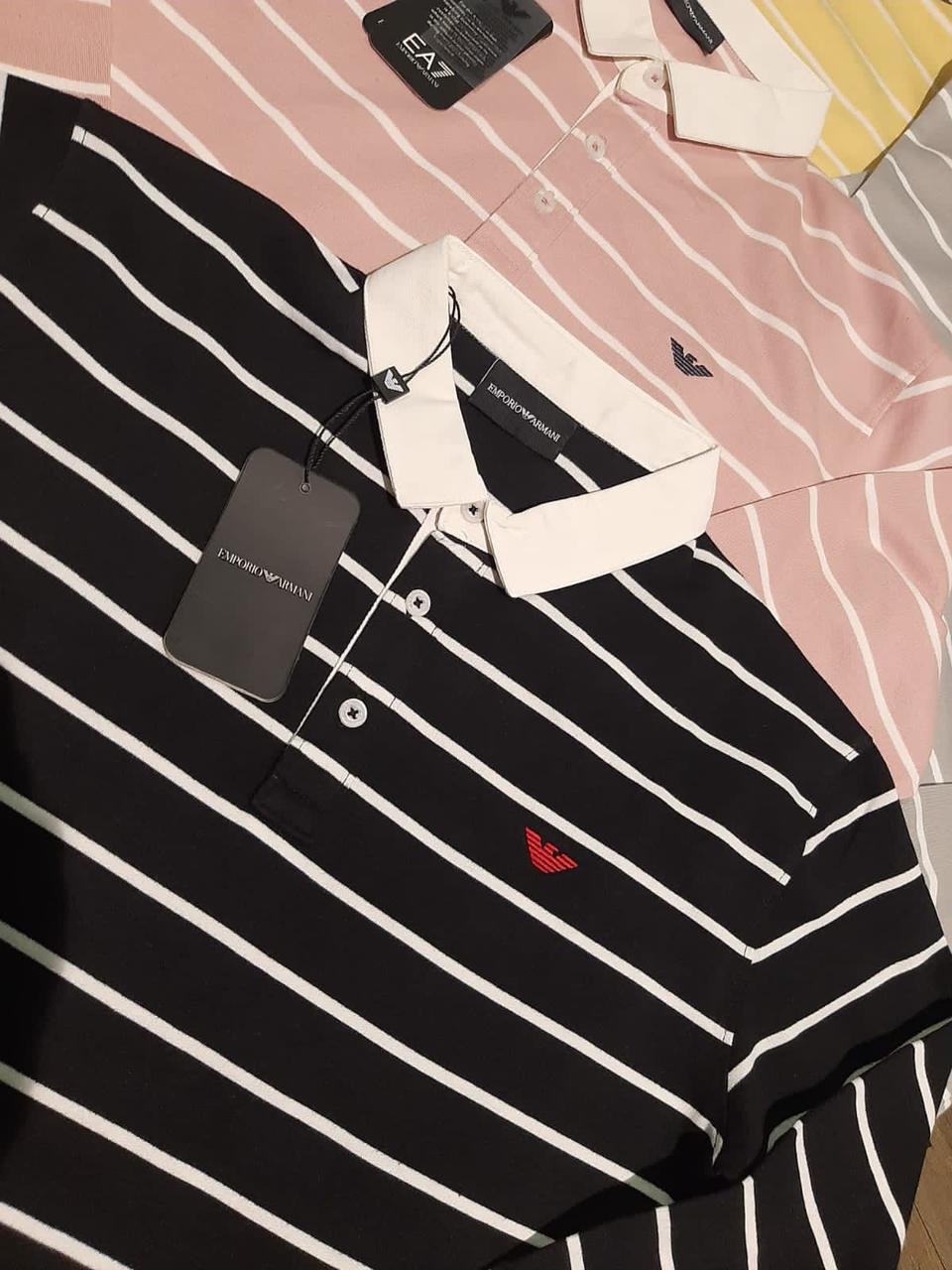 First Copy EA7 Emporio Armani Striped Long Sleeve Polo Shirt Black