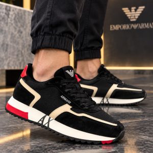 First Copy Emporio Armani Luxury Leather Sneakers in Black and Cream