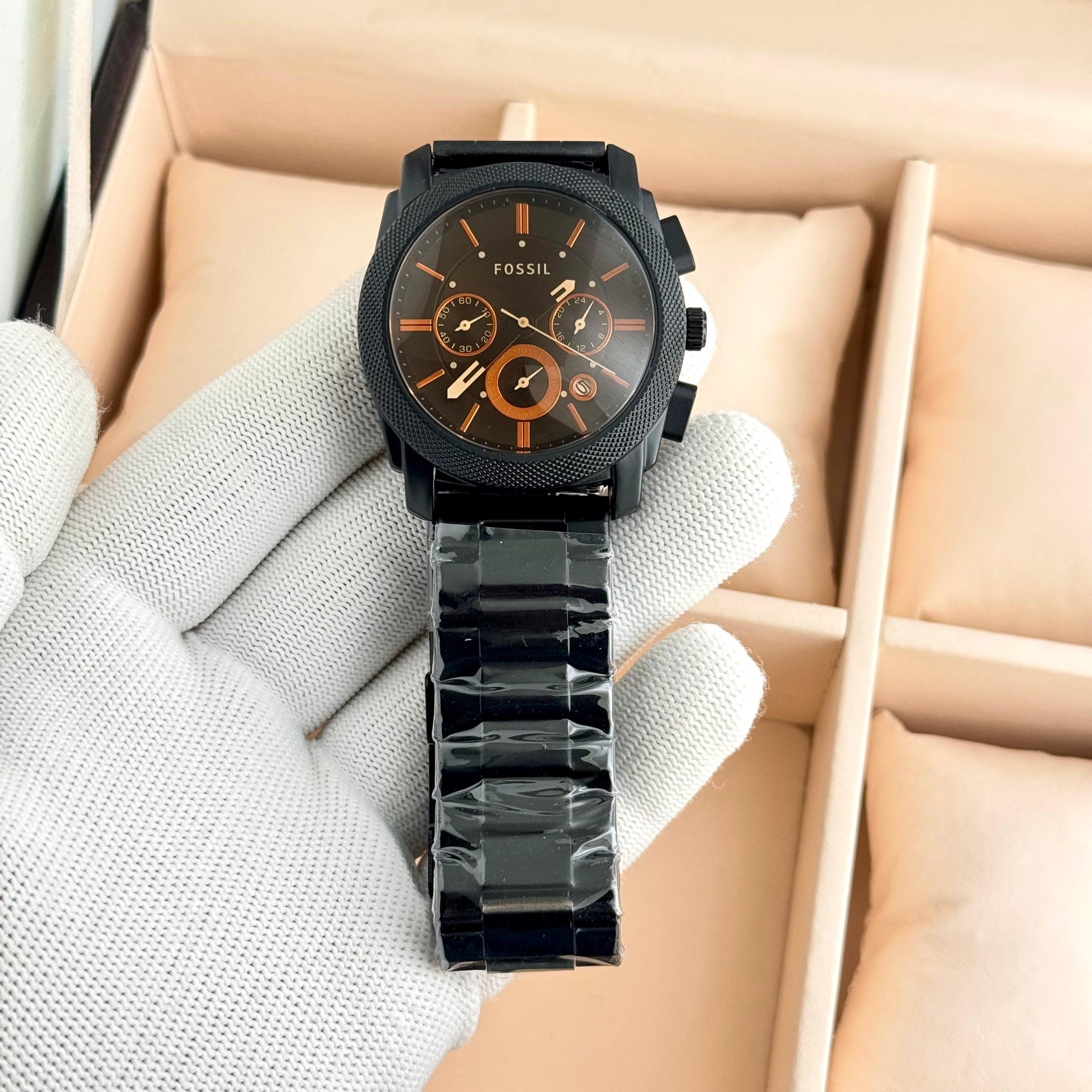 First Copy Fossil Machine Multifunction Chronograph Watch in Matte Black