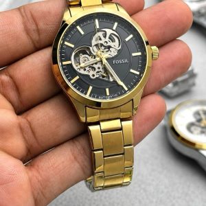 First Copy Fossil Townsman Skeleton Automatic Steel Black Dial