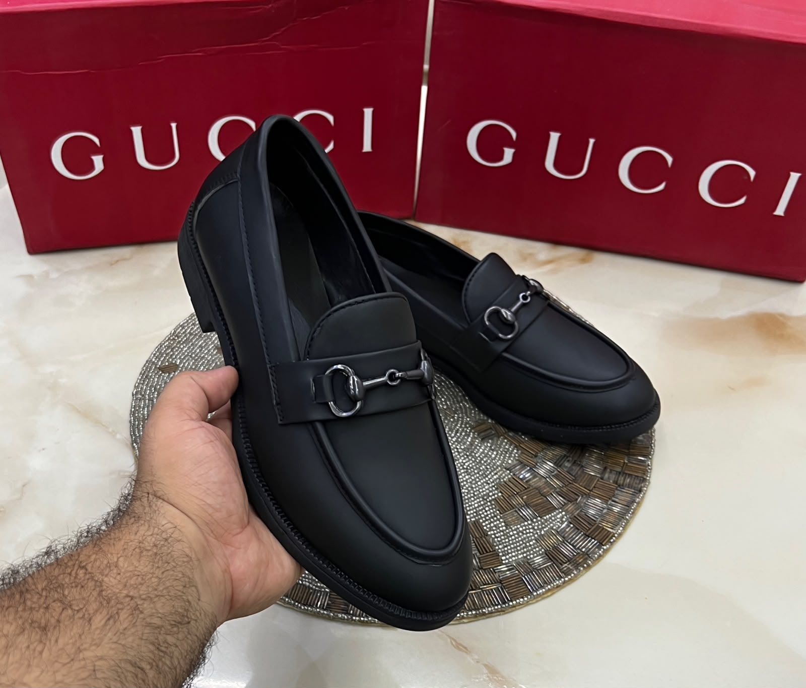 First Copy Gucci Horsebit Matte Black Leather Formal Loafers