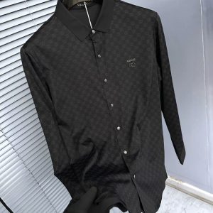 First Copy Gucci Stitchless Monogram Full Sleeves Shirt in Black