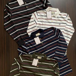 First Copy Gucci Web Stripe Long Sleeve Polo Shirt Black