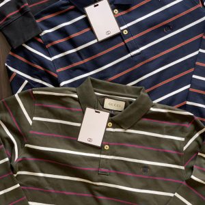 First Copy Gucci Web Stripe Long Sleeve Polo Shirt Navy Blue
