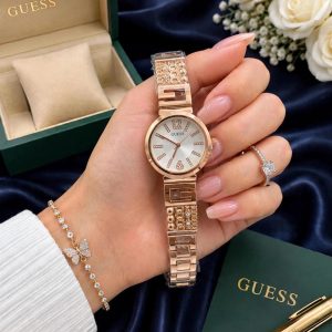 First Copy Guess G-Link Ladies Watch in Rose Gold with White Dial