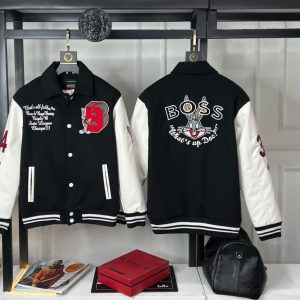 First Copy Hugo Boss Bugs Bunny Varsity Jacket Black White Front