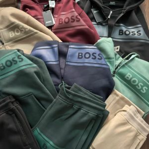 First Copy Hugo Boss Flocked Striped Tracksuit Beige Tan Front