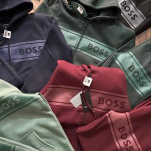 First Copy Hugo Boss Flocked Striped Tracksuit Sage Mint Green