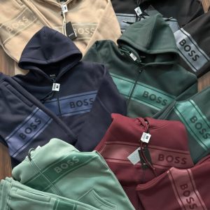 First Copy Hugo Boss Flocked Striped Tracksuit Wine Maroon