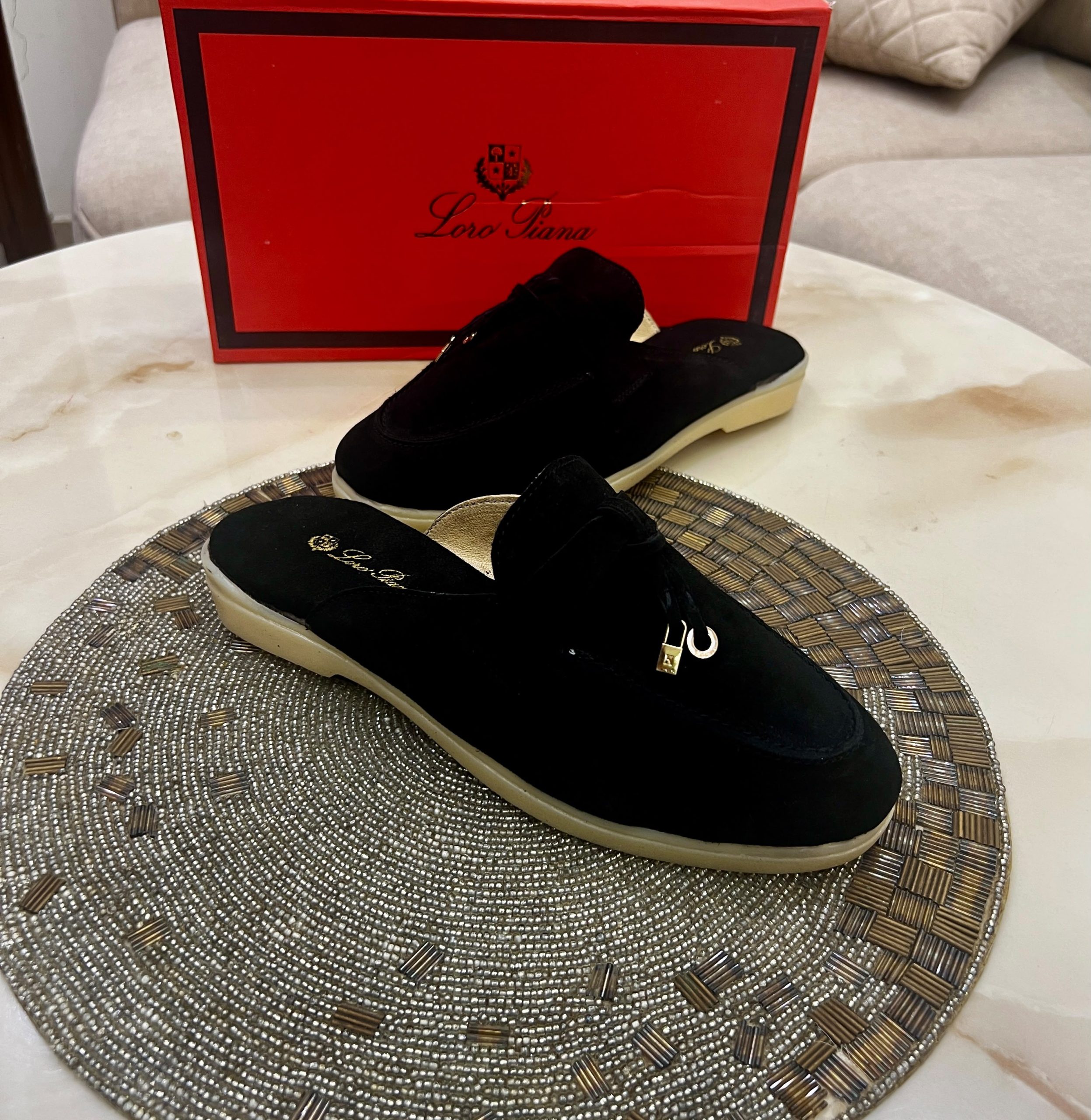 First Copy Loro Piana Summer Charms Walk Suede Mules in Chocolate Brown