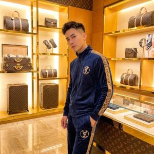 First Copy Louis Vuitton Monogram Velvet Zipper Tracksuit Set Navy Blue