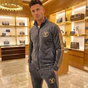 First Copy Louis Vuitton Monogram Velvet Zipper Tracksuit Set Slate Grey