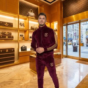 First Copy Louis Vuitton Monogram Velvet Zipper Tracksuit Set Wine Burgundy