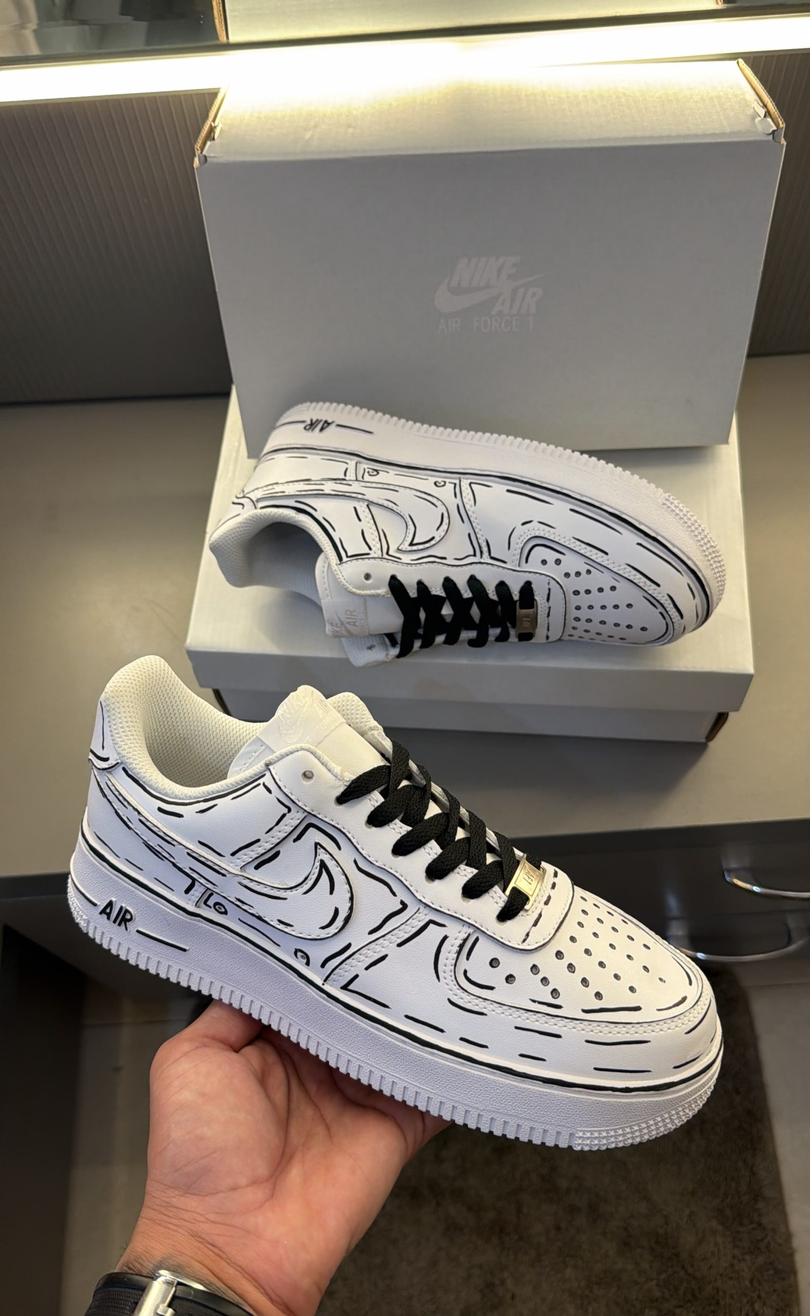 First Copy Nike Air Force 1 07 Customized White Blue Sneakers