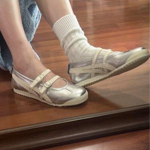 First Copy Onitsuka Tiger Mexico 66 Ballet Shoes in Silver Metallic