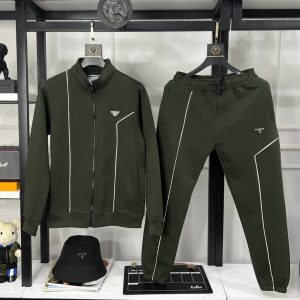 First Copy Prada Premium Full-Zip Tracksuit in Olive Green