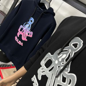 First Copy Prada Toothbrush 3D Embroidery Hoodie Crimson Red