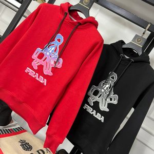 First Copy Prada Toothbrush 3D Embroidery Hoodie Jet Black Front